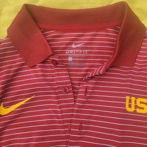 USC Striped Nike Dri-fit Polo Shirt NWT Cardinal and Gold in color Size Large
